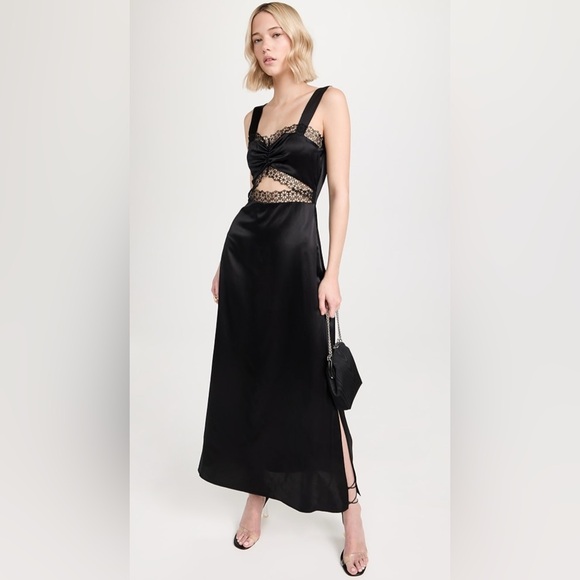Morgan Lane Sisto Black Silk Cutout Lace Trim Maxi Slip Dress NWT - Picture 1 of 6